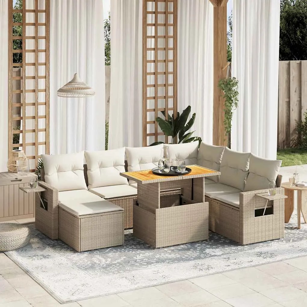 vidaXL Set canapele de grădină, 8 piese, cu perne, bej, poliratan