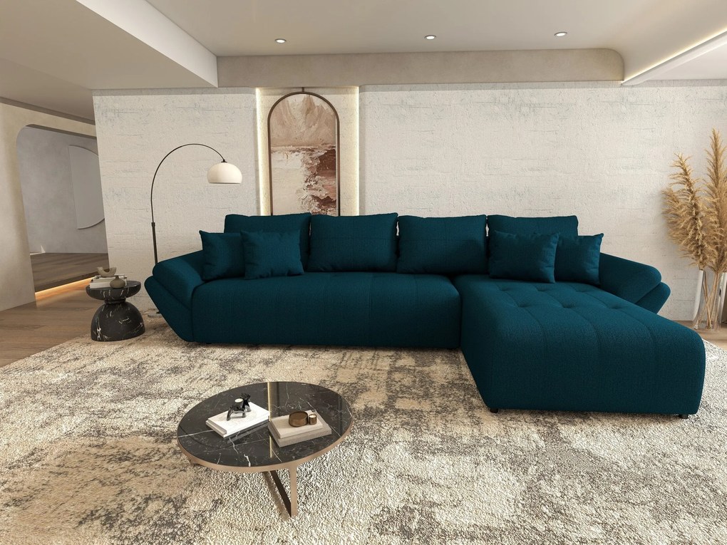 Colțar extensibil dumonde cu ladă de depozitare si sezut confortabil din spuma high-density, Berlin XL Enjoy Petrol 350x185 cm II