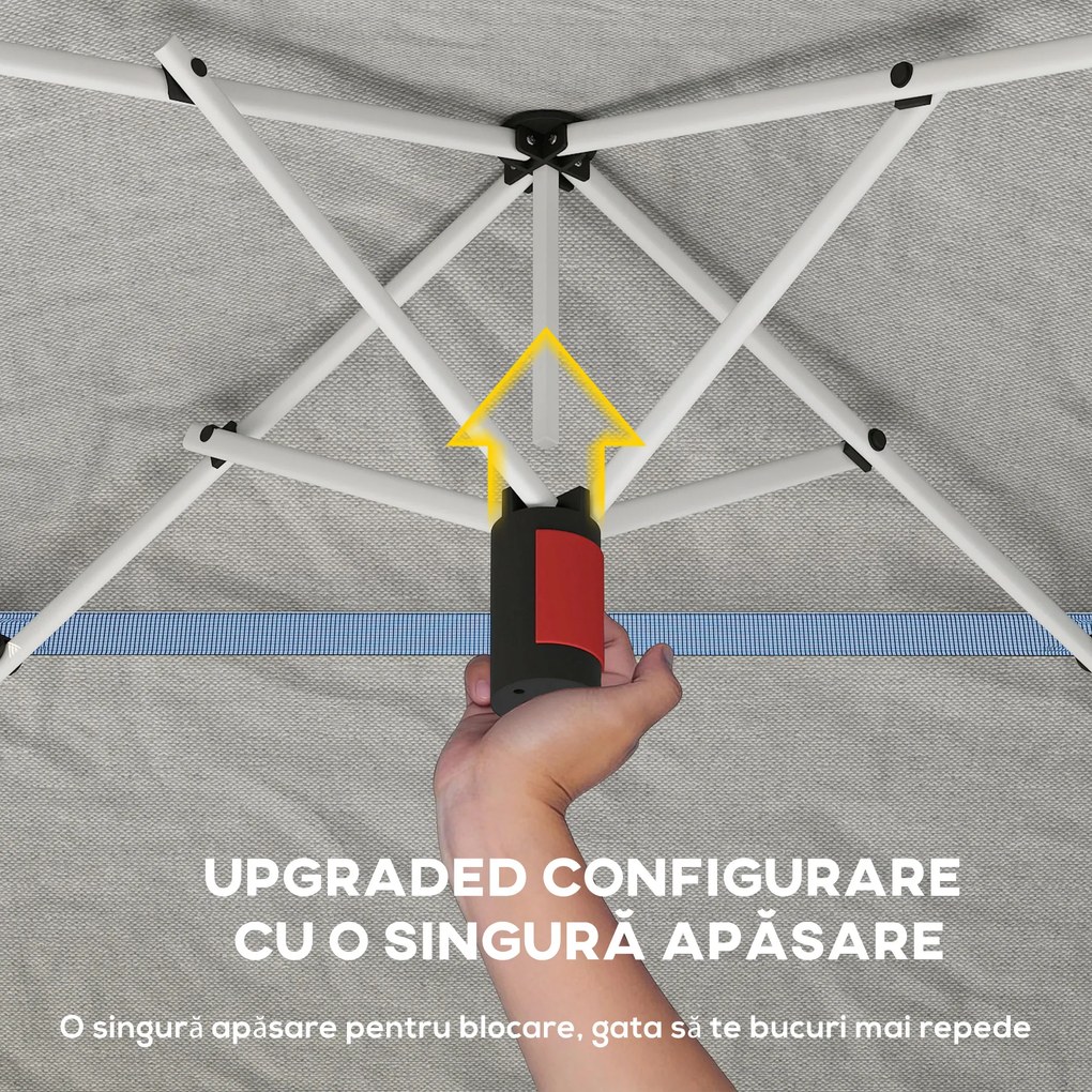 Outsunny Pavilion Pliabil 3.5x3.5 m Pop Up, Montare Ușoară cu Buton Central, Pavilion de Grădină Reglabil pe Înălțime cu Acoperiș Dublu, Geantă de Transport, UV50+, pentru Exterior, Gri Închis | Aosom Romania