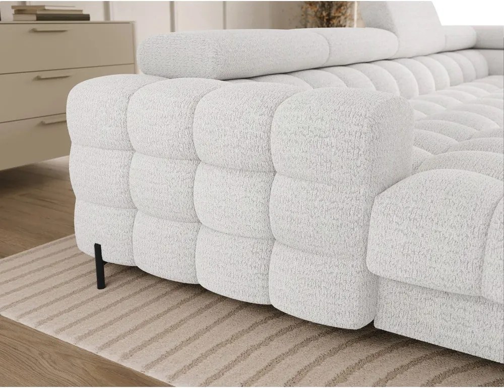 Colțar crem extensibil cu tapițerie din țesătură bouclé (cu colț pe partea dreaptă/în formă de "U") Feraria – ELTAP