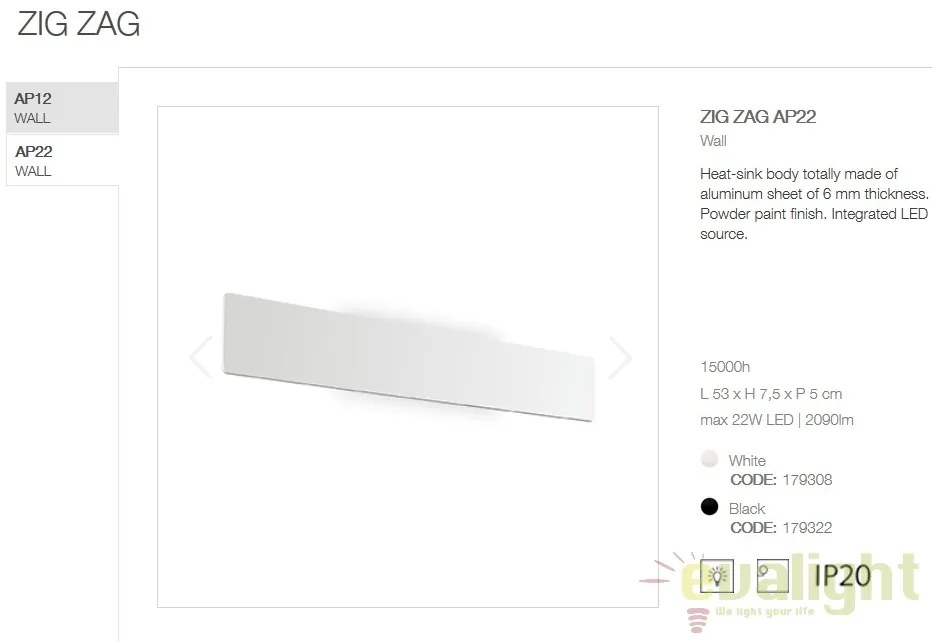 Aplica LED moderna ambientala ZIG ZAG AP D53 BIANCO 3000K