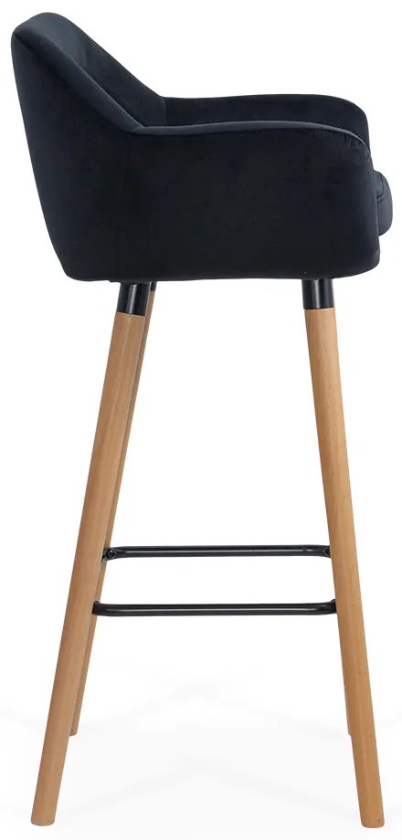 Scaun de bar negru ABS 1271 din catifea cu picioare din lemn