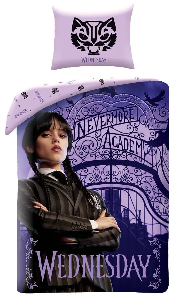 Wednesday Nevermore Academy set de lenjerie de pat 140x200cm, 70x90 cm