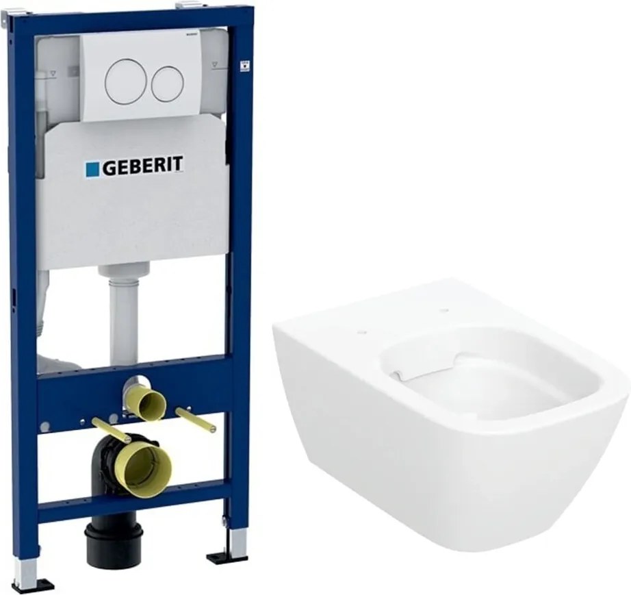 Rezervor WC cu cadru incastrat Geberit Duofix cu clapeta alba Delta20 si vas WC suspendat Smyle Rimfree alb
