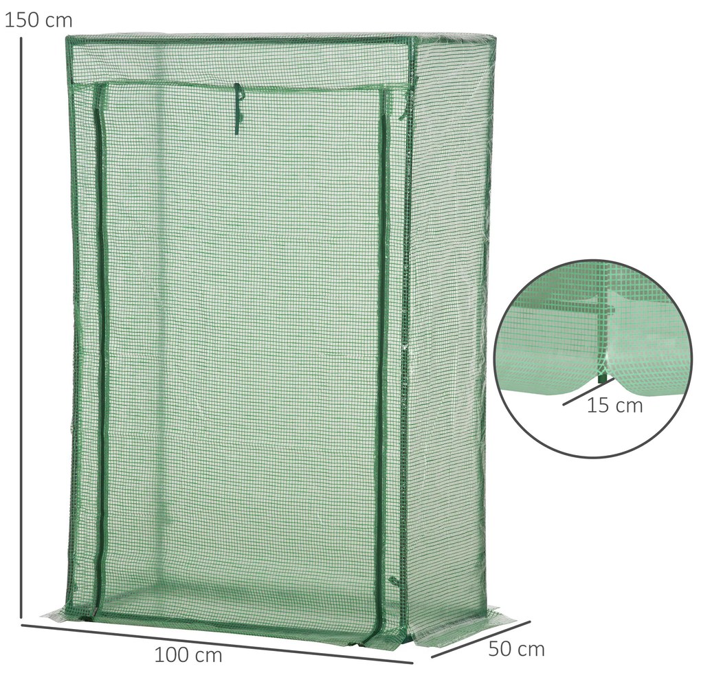 Sera Outsunny cu ușă, seră de iarnă din oțel, seră pentru balcon, grădină, seră de roșii 100x50x150cm, seră de roșii pentru roșii, legume, flori, plante, verde | Aosom Romania