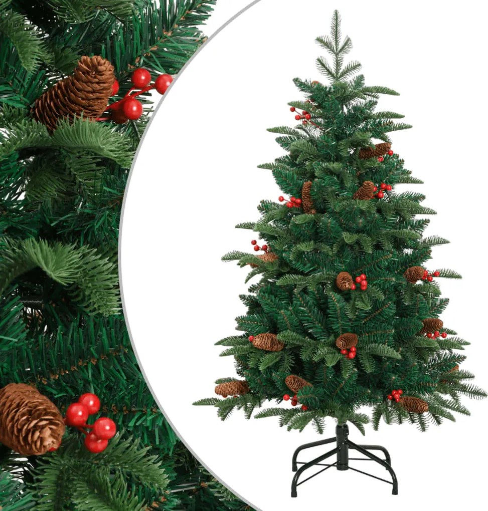 vidaXL Pom Crăciun artificial cu balamale, conuri, fructe roșii 120 cm