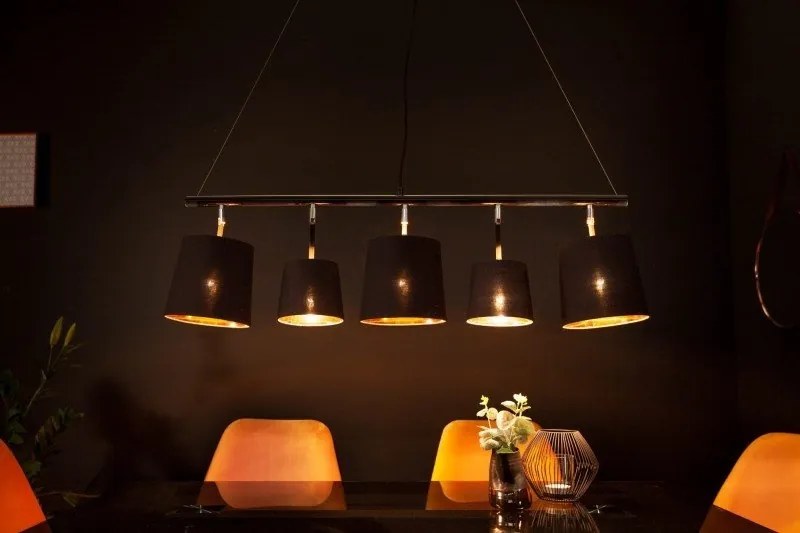 Lustra suspendata cu 5 surse de lumina Levels 100cm negru/ auriu