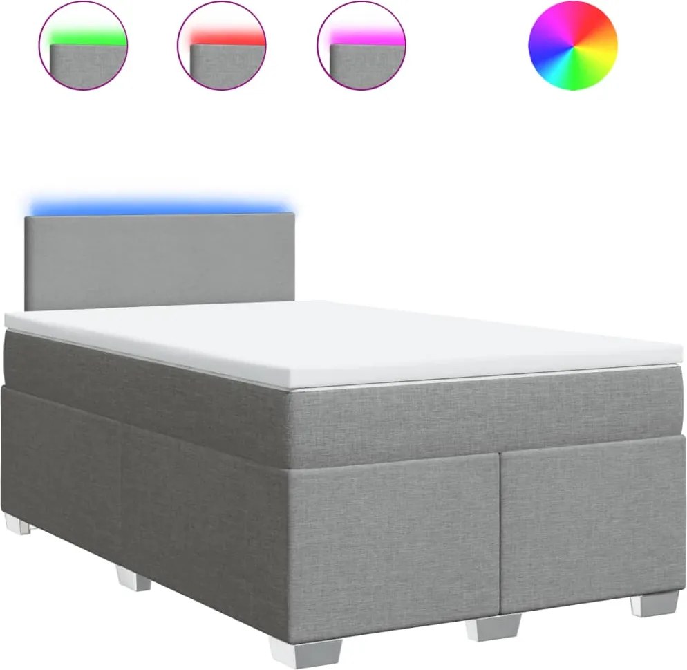 vidaXL Pat continental cu saltea, gri deschis, 120x200 cm, textil