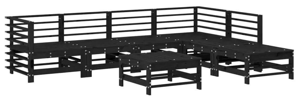 3186442 vidaXL Set mobilier grădină cu perne, 7 piese, negru, lemn masiv pin