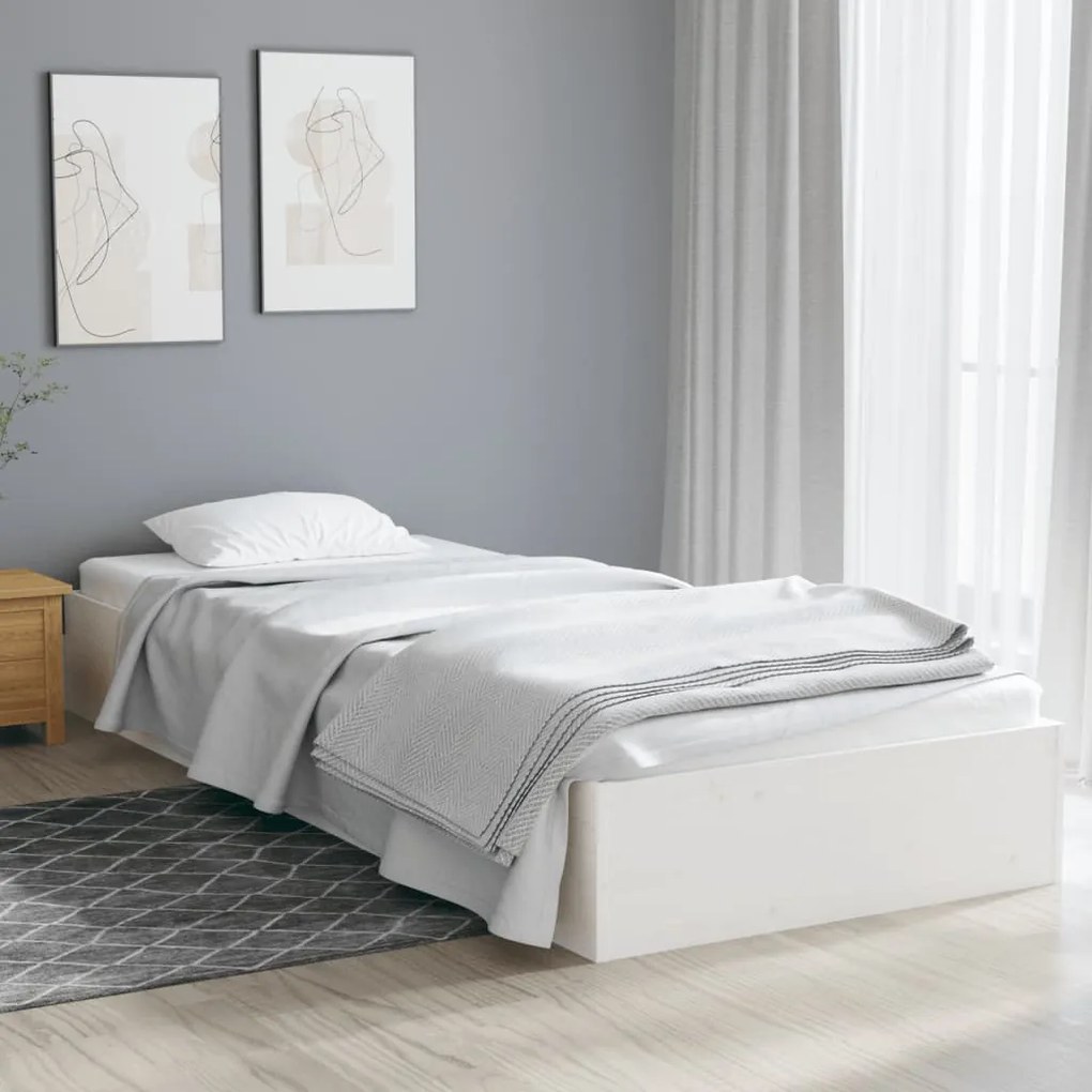833012 vidaXL Cadru de pat Single 3FT, alb, 90x190 cm, lemn masiv