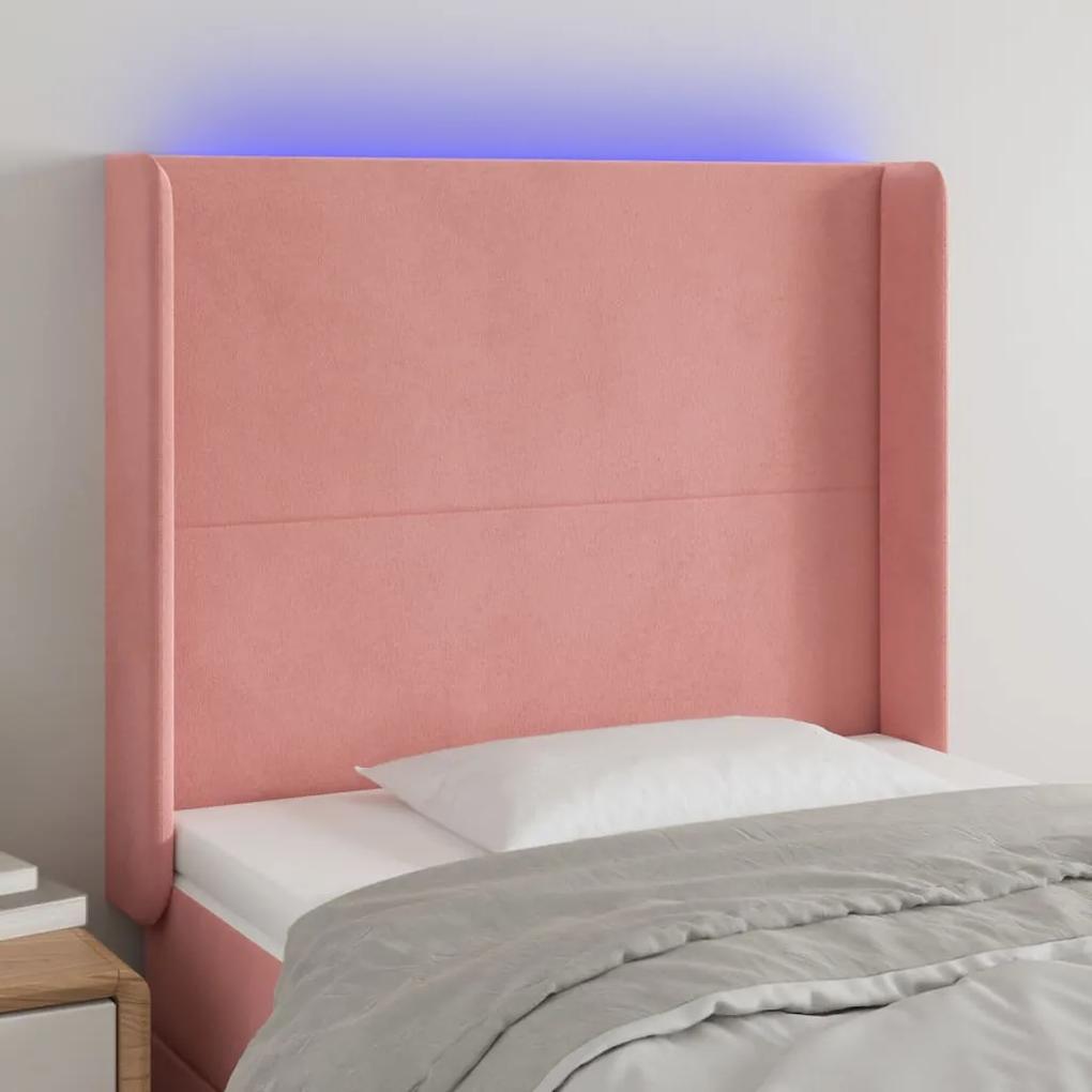 3123809 vidaXL Tăblie de pat cu LED, roz, 93x16x118/128 cm, catifea