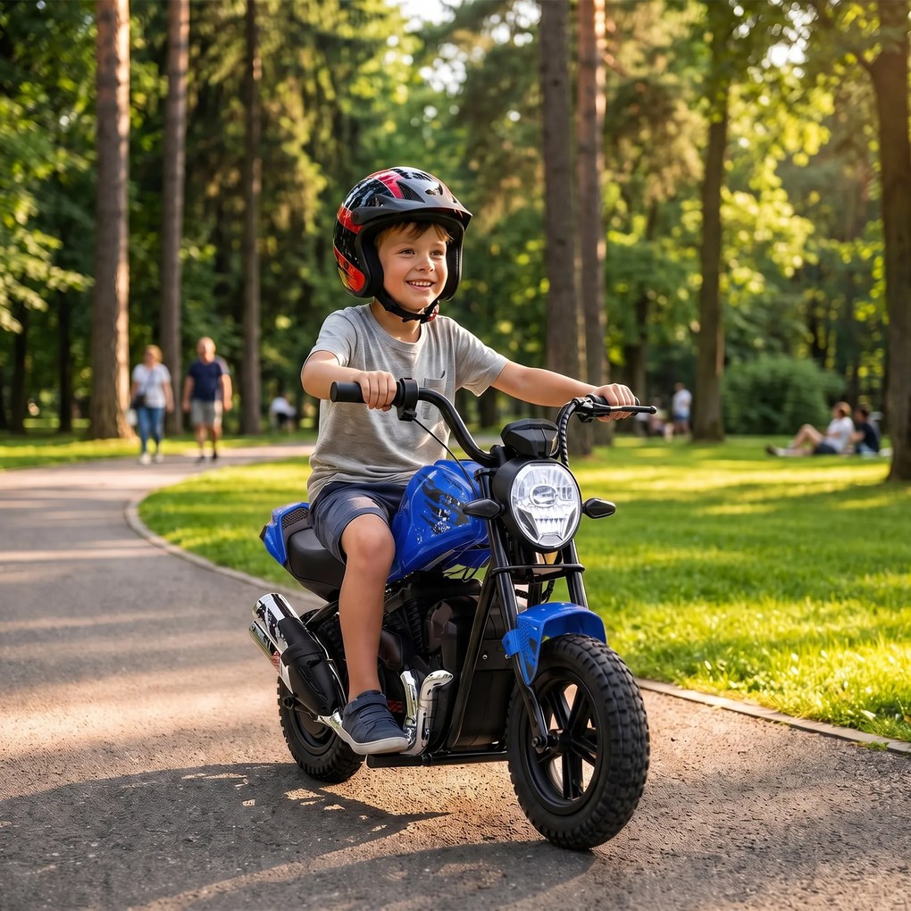 AIYAPLAY Motocicletă electrică pentru copii, stil Harley, 24 V, 6-12 ani, roți din cauciuc 30 cm, albastră | Aosom Romania