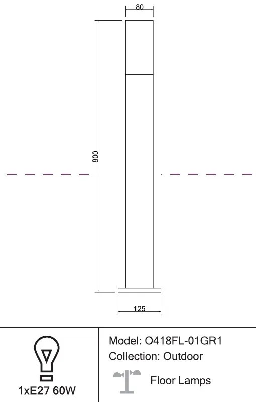 Stalp pentru exterior cu protectie IP54, H-80cm Willis gri
