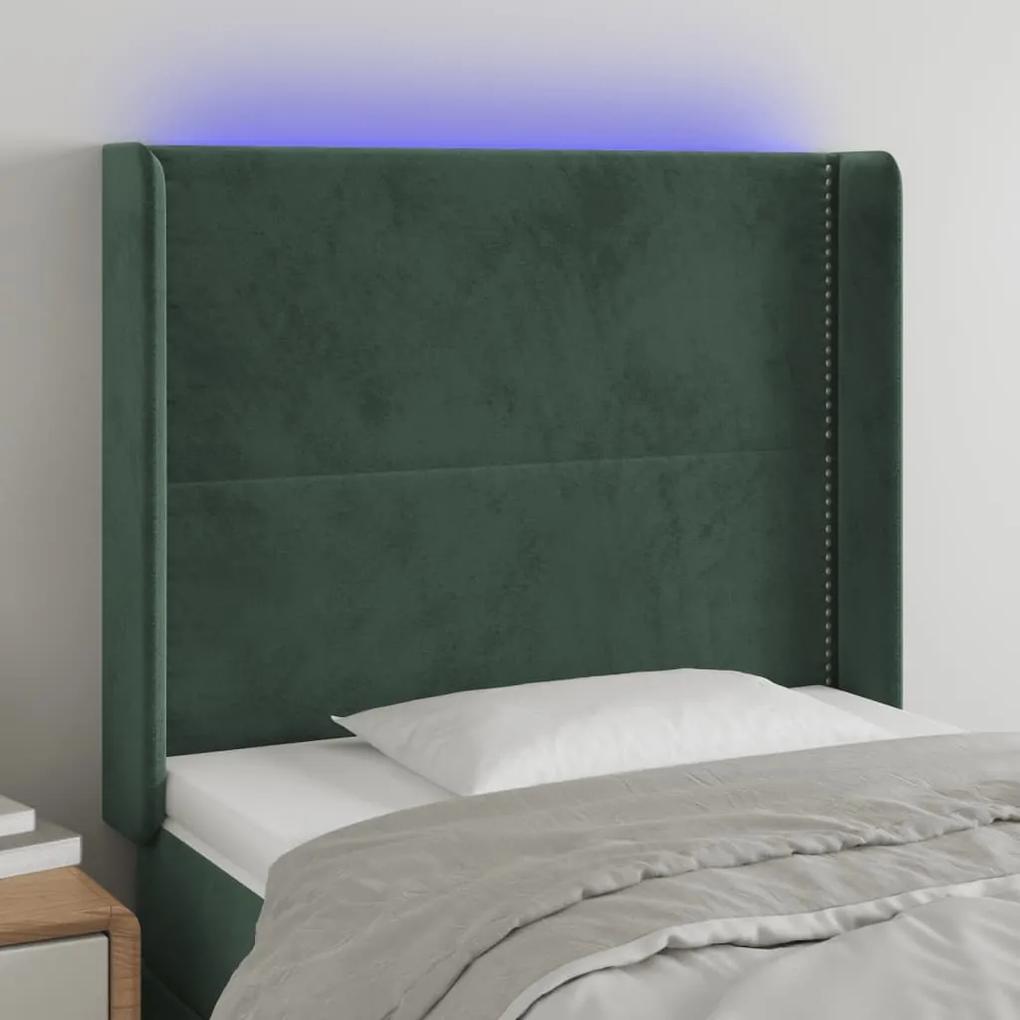 3123953 vidaXL Tăblie de pat cu LED, verde închis, 103x16x118/128 cm, catifea