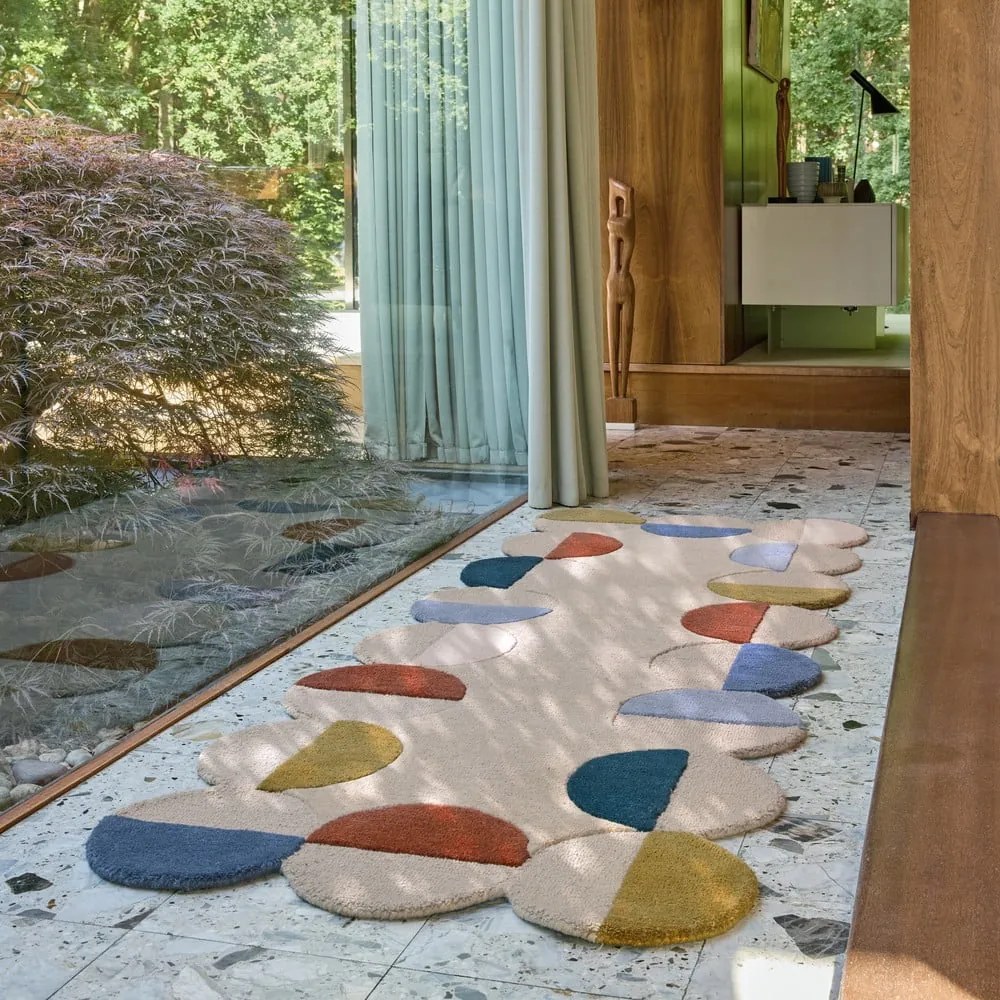 Covor tip traversă bej țesut manual din lână 80x230 cm Mia Scallop Frame – Flair Rugs