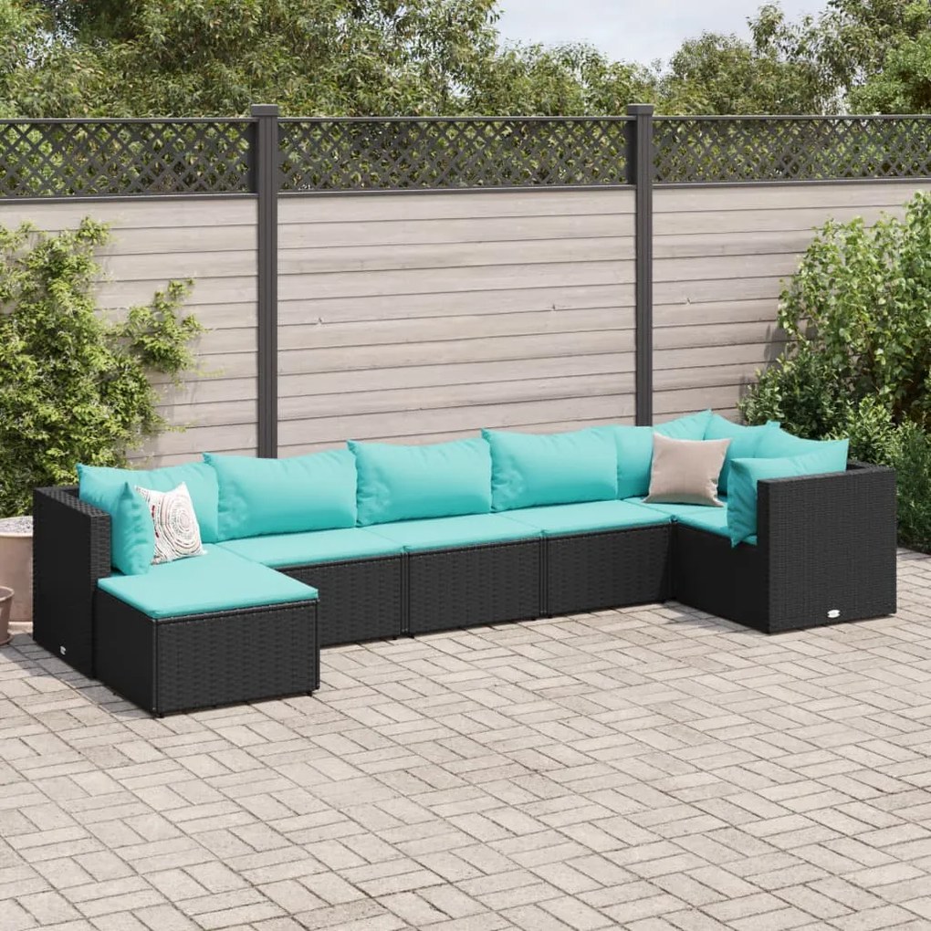 3308228 vidaXL Set mobilier de grădină cu perne, 7 piese, negru, poliratan