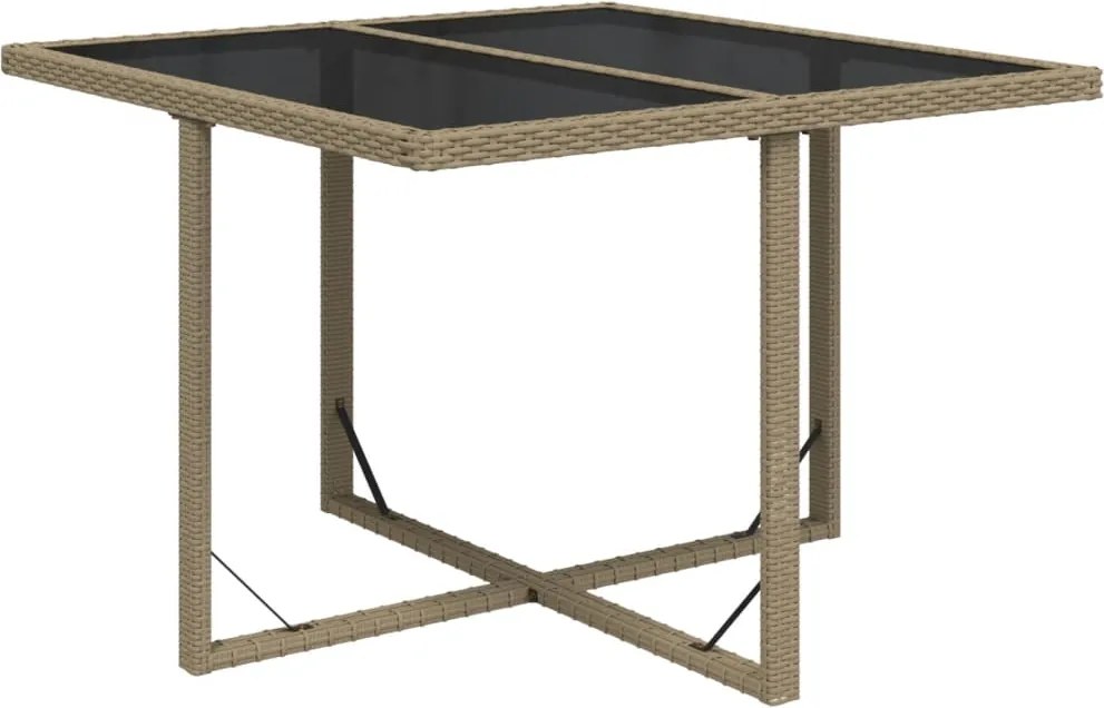 vidaXL Masă de grădină, bej, 109x107x74 cm, poliratan și sticlă