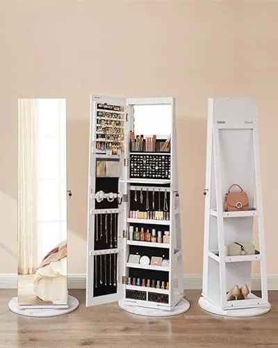 Dulap pentru bijuterii, Songmics, Alb, 55x55x162 cm