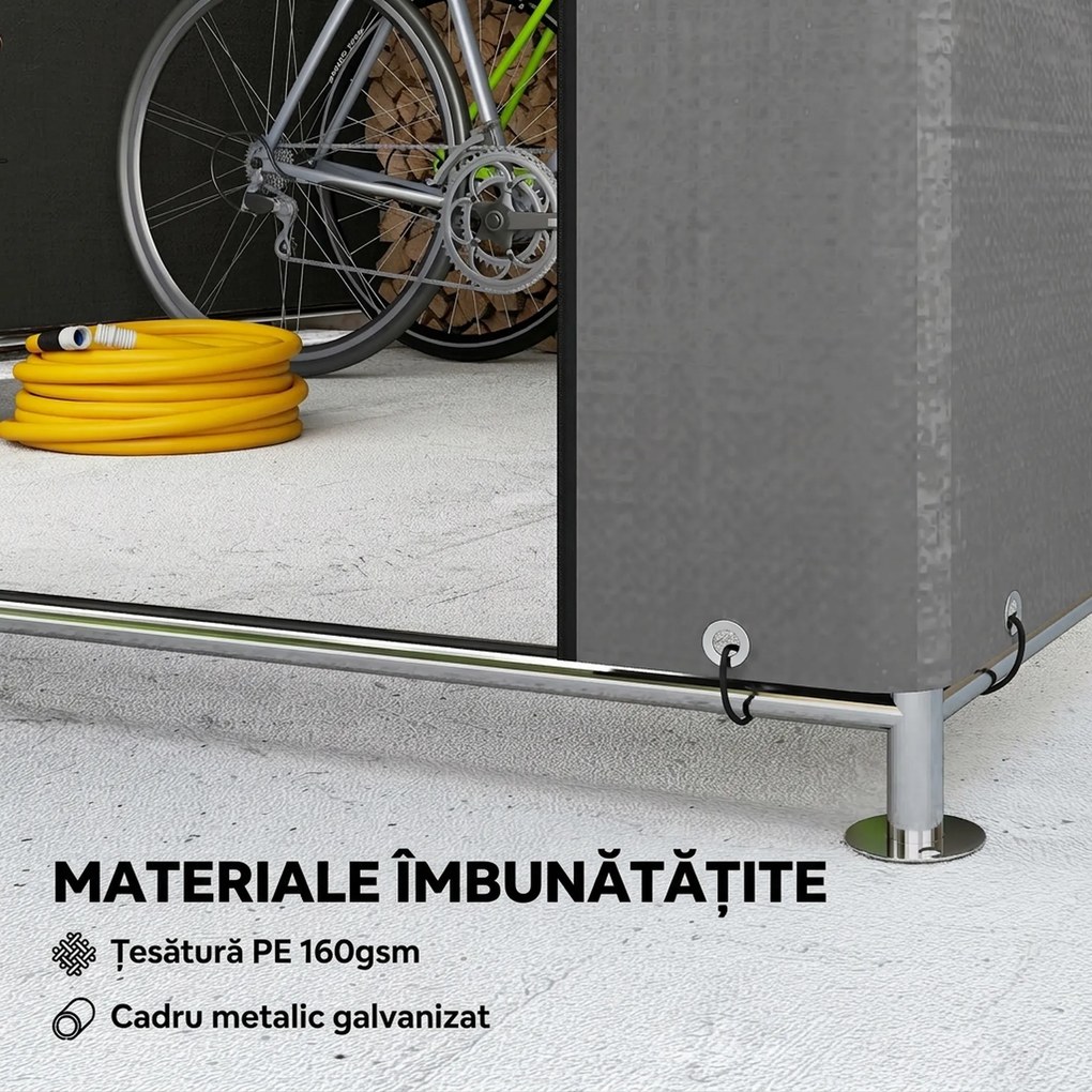 Outsunny 2x2.4 m Cort pentru Depozitare în Grădină, Cort Garaj cu Acoperire Impermeabilă, Ușă Rulabilă cu Fermoar, pentru Biciclete și Unelte, Metal Zincat, Gri Deschis | Aosom Romania