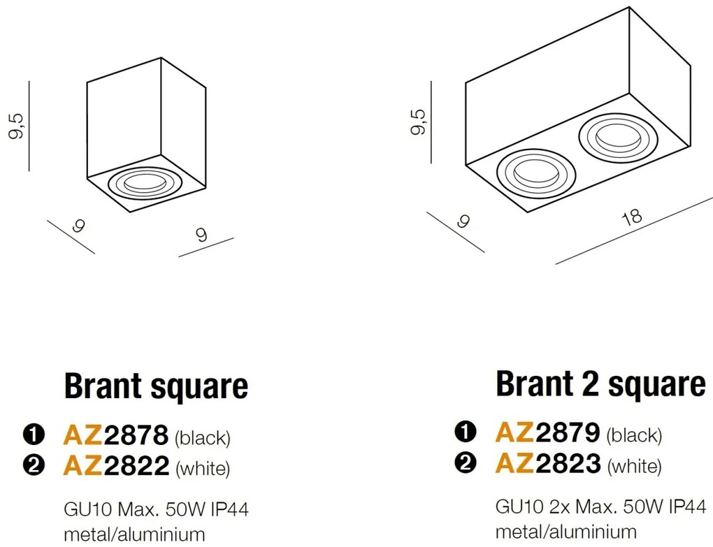 Plafoniera cu spoturi aplicate pentru baie IP44 Brant 2 square neagra