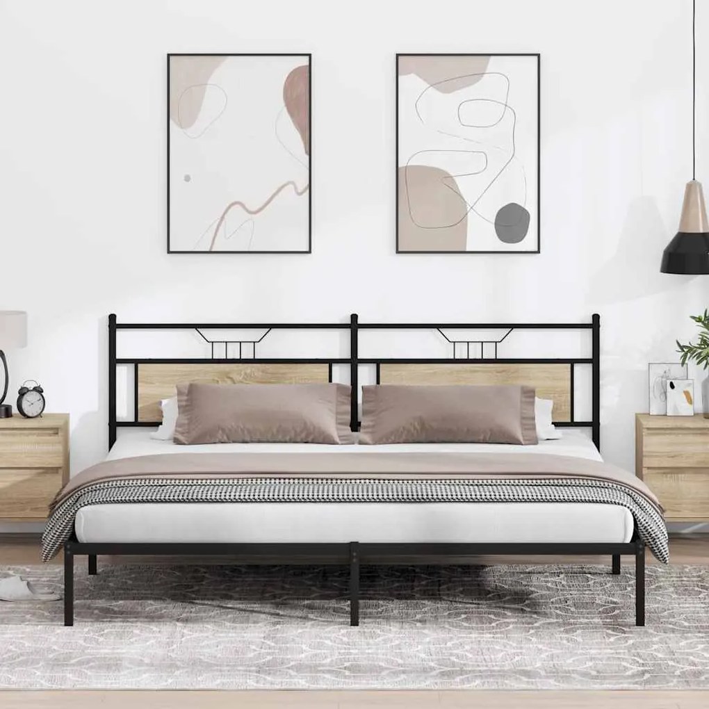 vidaXL Cadru de pat fără saltea Stejar Sonoma 200x200cm Lemn prelucrat