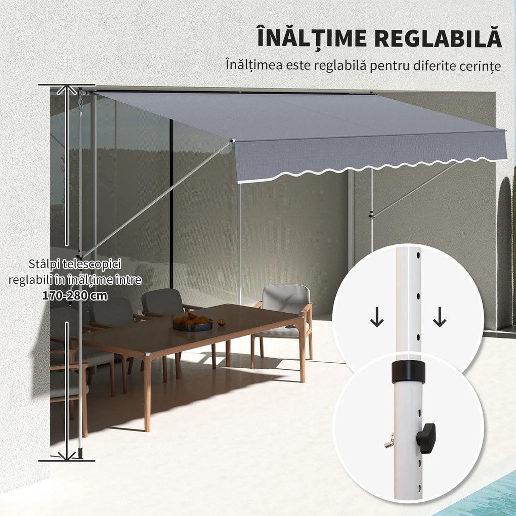 Outsunny Copertină Retractabilă cu Braț Pliabil, 400x120 cm, Gri Închis | Aosom Romania