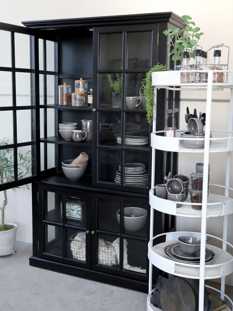 Vitrina din lemn masiv, negru, cu 4 usi, aspect rustic, Marseille