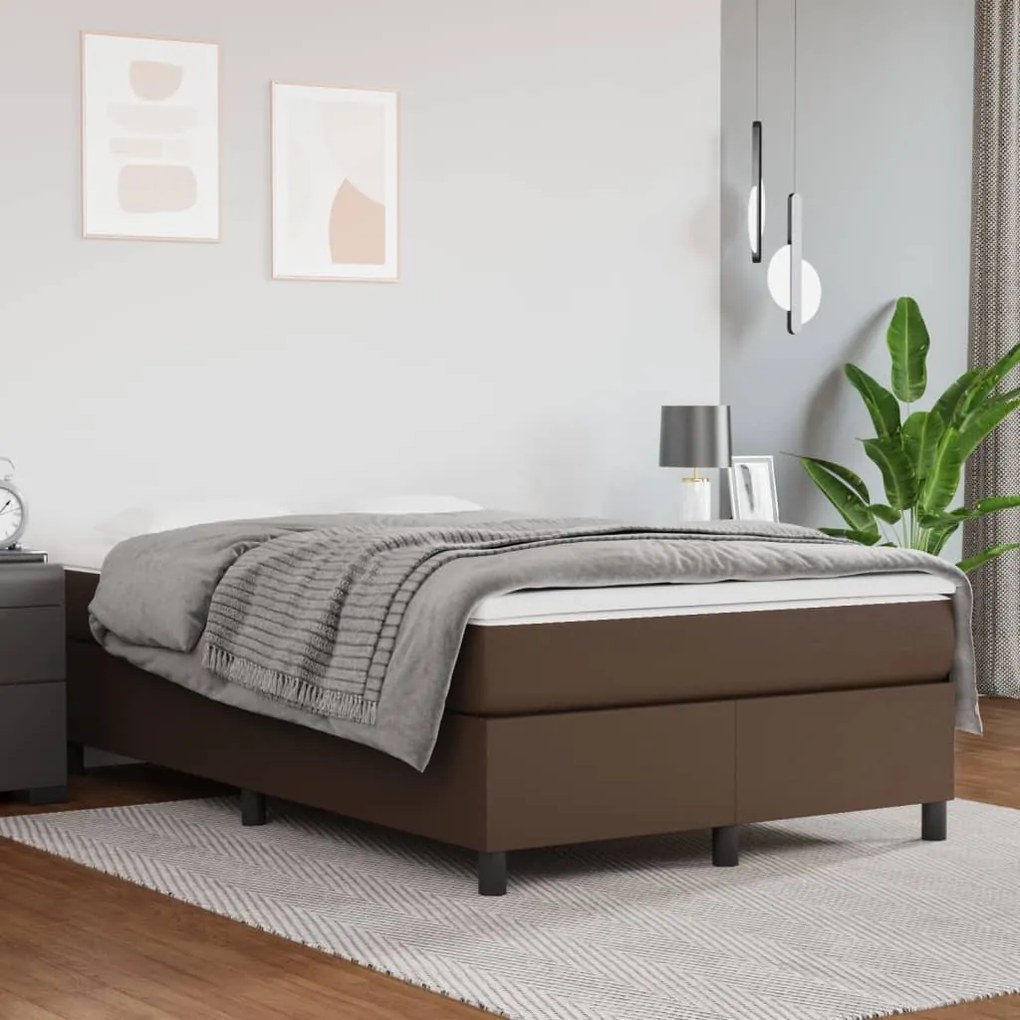 3144599 vidaXL Pat box spring cu saltea, maro, 120x200 cm, piele ecologică