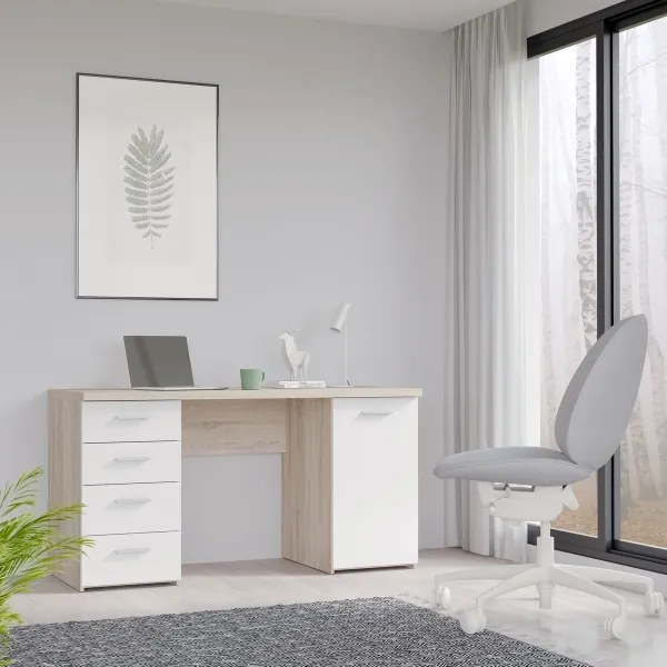 Birou de scris ARENO alb/stejar sonoma