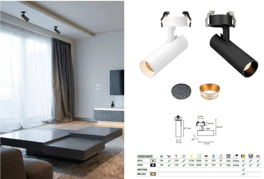 Spot LED directionabil incastrabil tavan fals SHINEMAKER negru