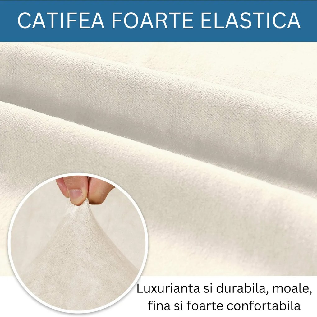 Husa elastica din catifea, canapea 2 locuri, cu brate, crem, HCCJ2-03