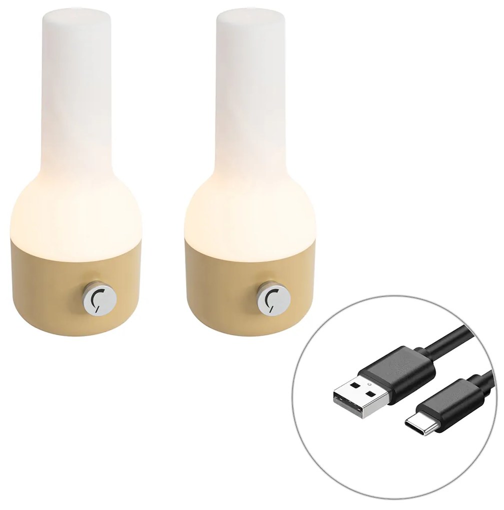 Set de 2 lămpi de masă pentru exterior auriu cu alb inclusiv LED reîncărcabil - Haard