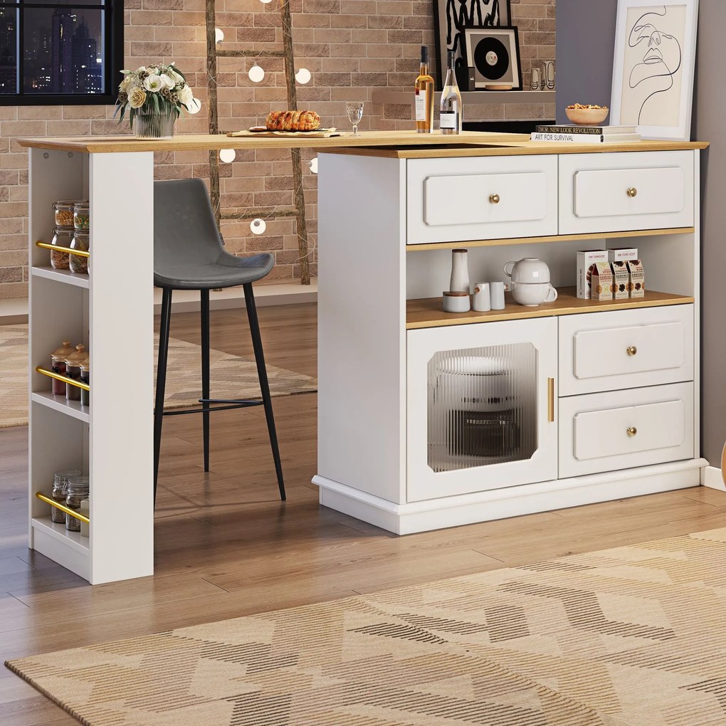 Masă de bar extensibilă cu spațiu de depozitare, Alb | Aosom Romania