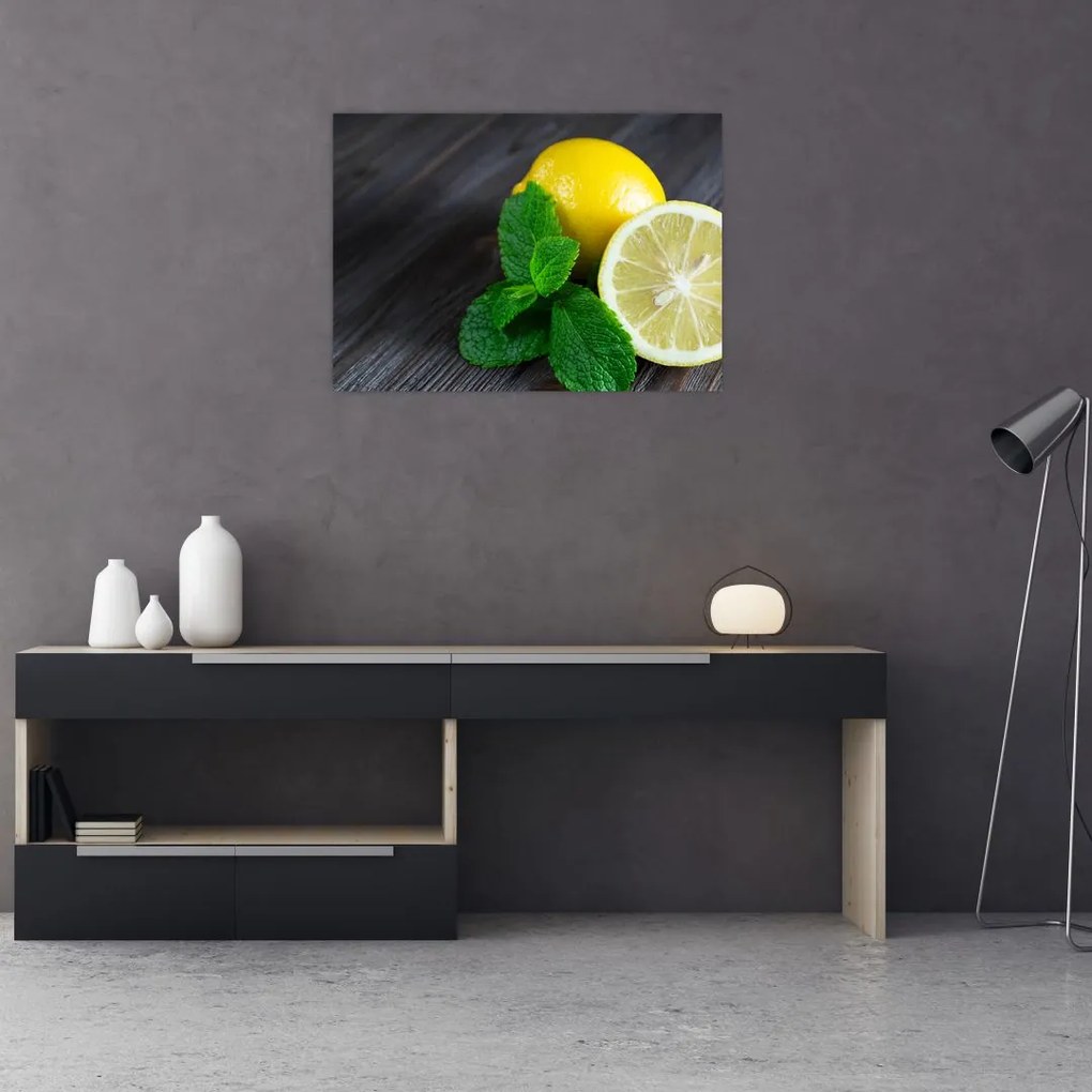 Tablou cu lămâie și mentă pe masă (70x50 cm)