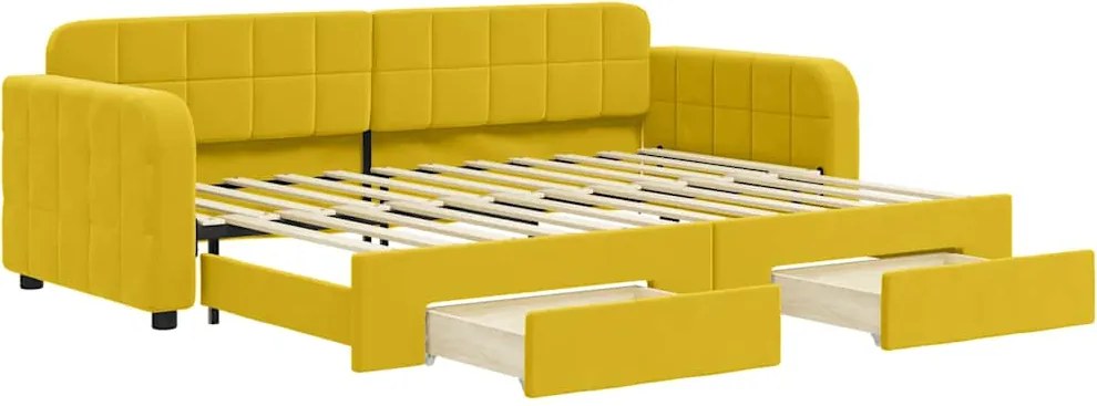 vidaXL Pat de zi cu extensie și sertare, galben, 80x200 cm, catifea