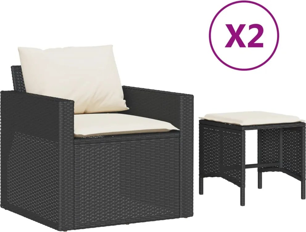 vidaXL Set mobilier de grădină cu perne, 4 piese, negru, poliratan