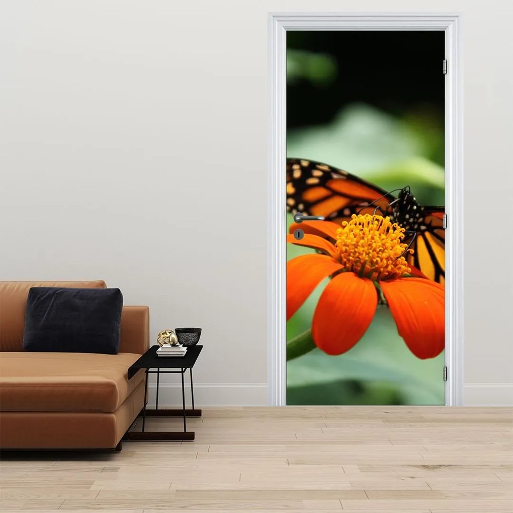 Fototapet pentru ușă - Fluture și floare (95x205cm)