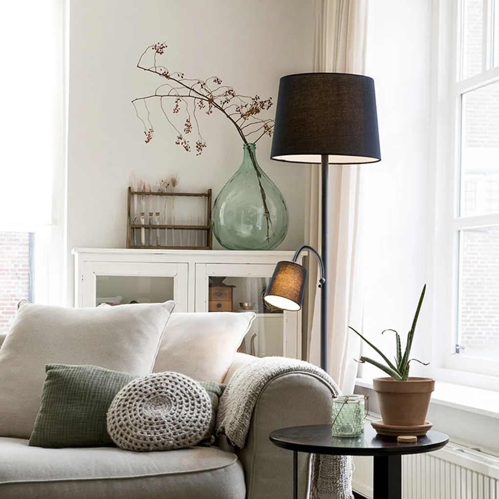 Lampă de podea clasică neagră cu abajur negru și lampă de citit - Retro