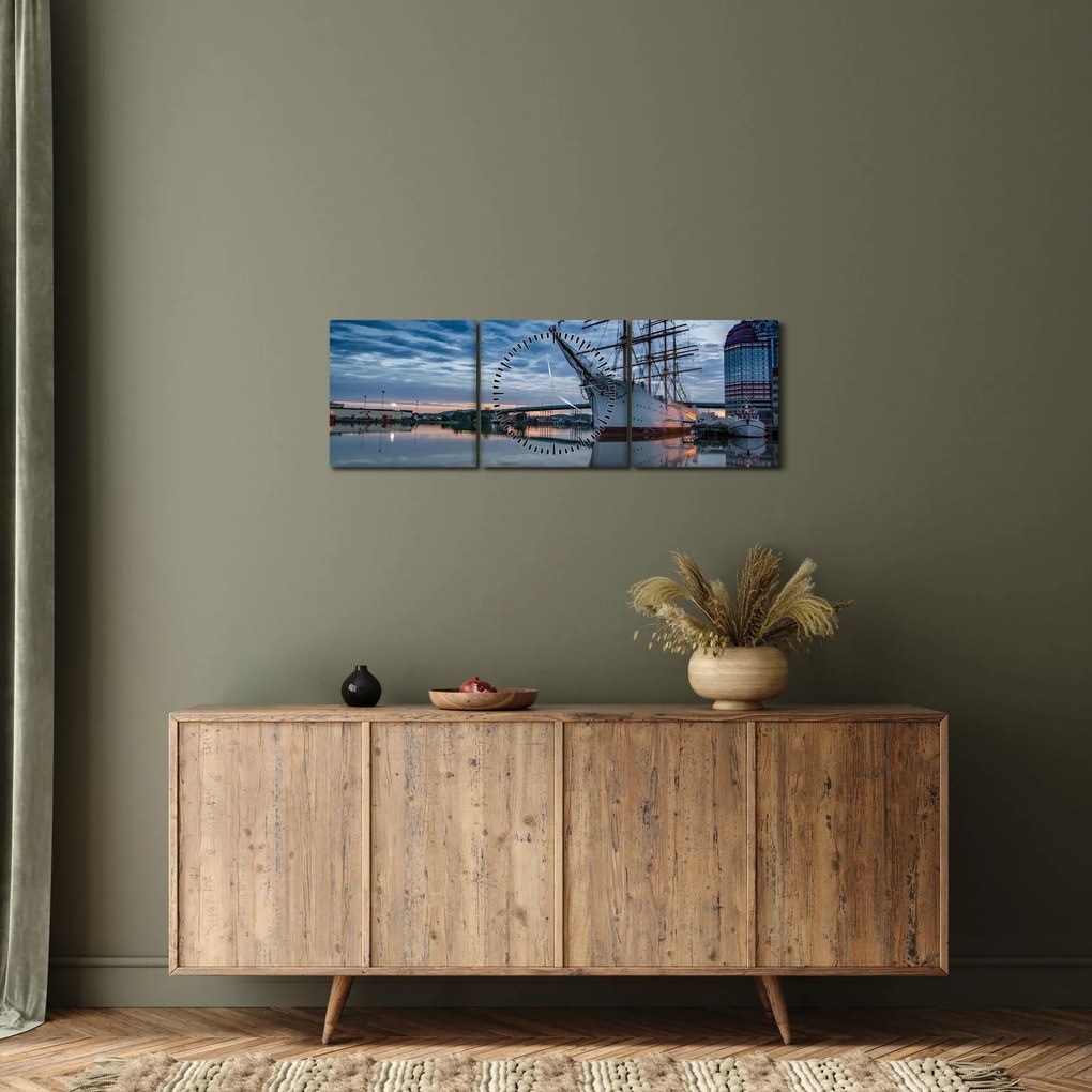 Tablou cu barcă cu pânze (cu ceas) (90x30 cm)