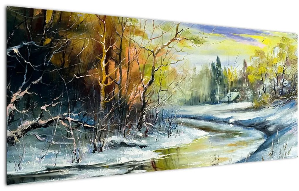 Tablou - Râu de iarnă, pictură în ulei (120x50 cm)