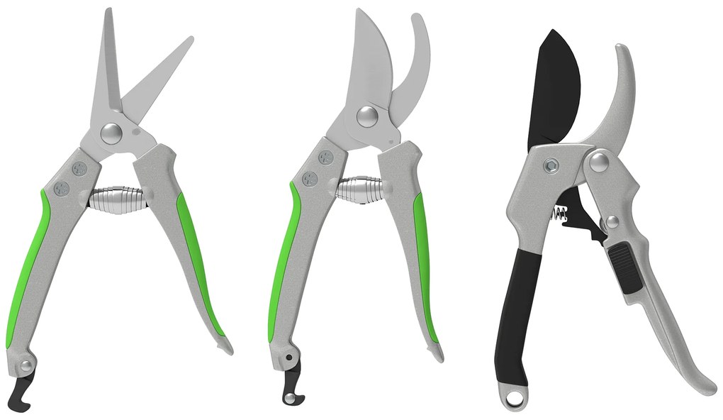 Outsunny Set de 3 foarfece pentru grădină, set de tăiere pentru grădinărit, cu lamă ascuțită, din metal și aluminiu, argintiu negru | Aosom Romania