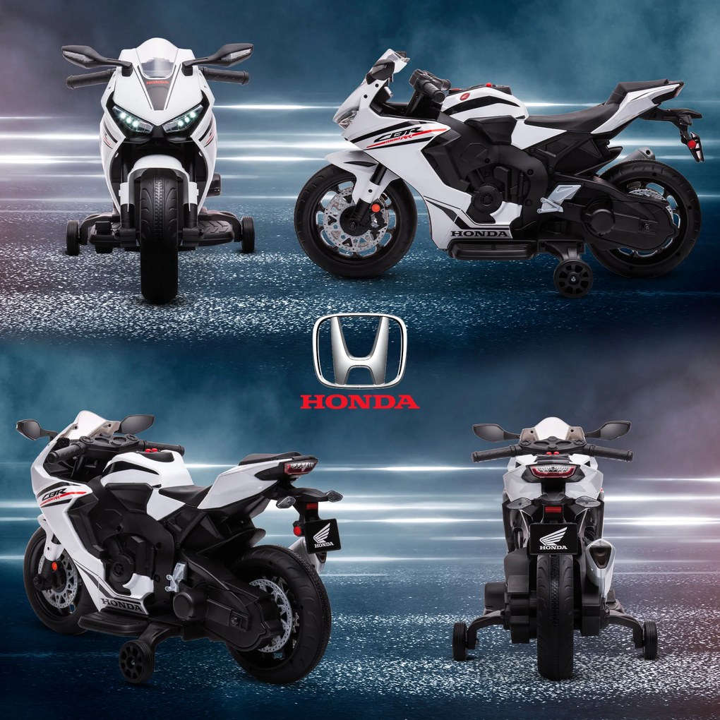 HOMCOM Motocicletă Electrică pentru Copii cu Baterie Reîncărcabilă de 6V, Viteză 3 km/h și Muzică, 90x44x52 cm, Alb | Aosom Romania