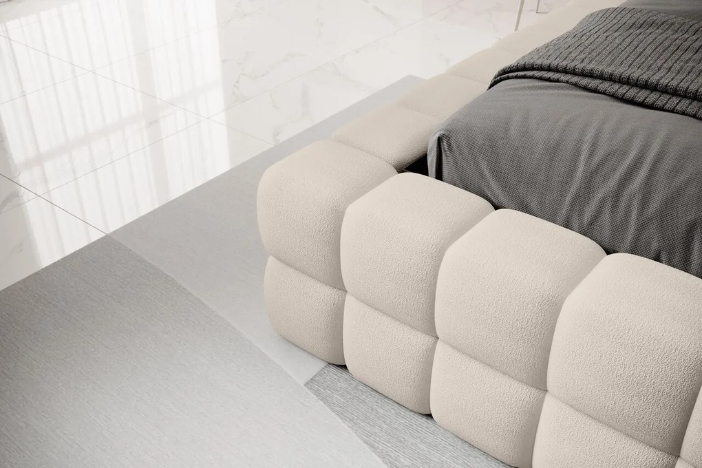 Pat tapitat cu somiera rabatabila si lada depozitare, 180x200 cm, ELTAP, BE-DIZ-MET-18TOU, Dizzle, metal/poliester, bej