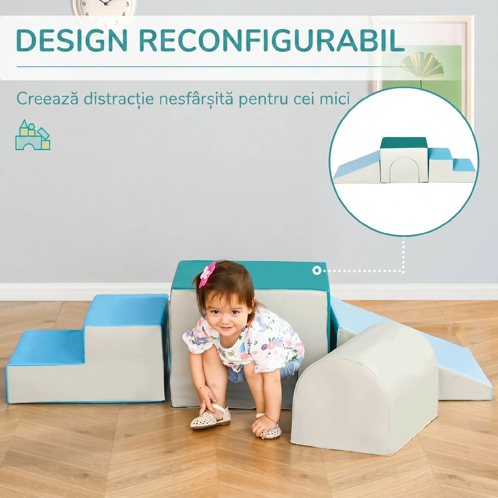 HOMCOM Set de 4 Blocuri Moi de Construcție pentru Copii, Joc Modulabil pentru Copii 1-3 Ani, 150x50x39 cm, Multicolor | Aosom Romania