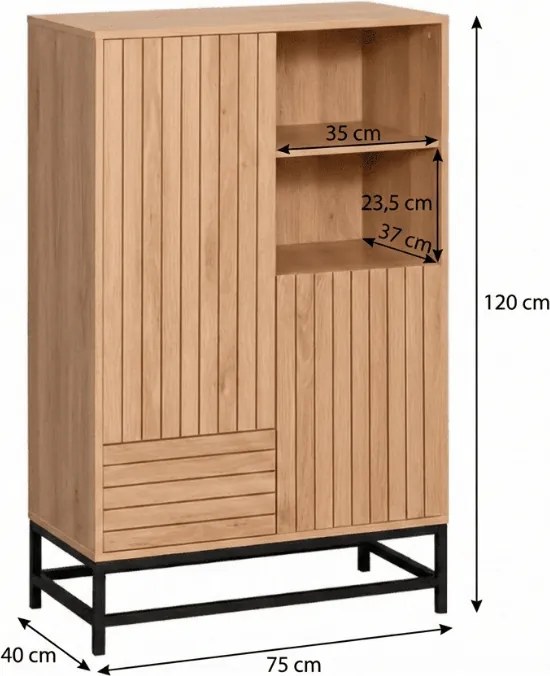 Comoda inalta VALMOR 120x75 cm, decor stejar