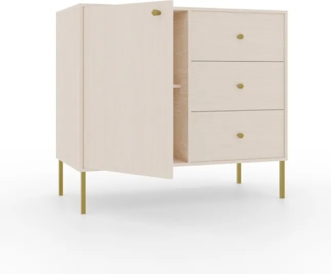 Comodă cu usa si trei sertare, 84x41x74 cm, Tili System. ADRK Furniture (Culoare: Bej nisip / Bej nisip)