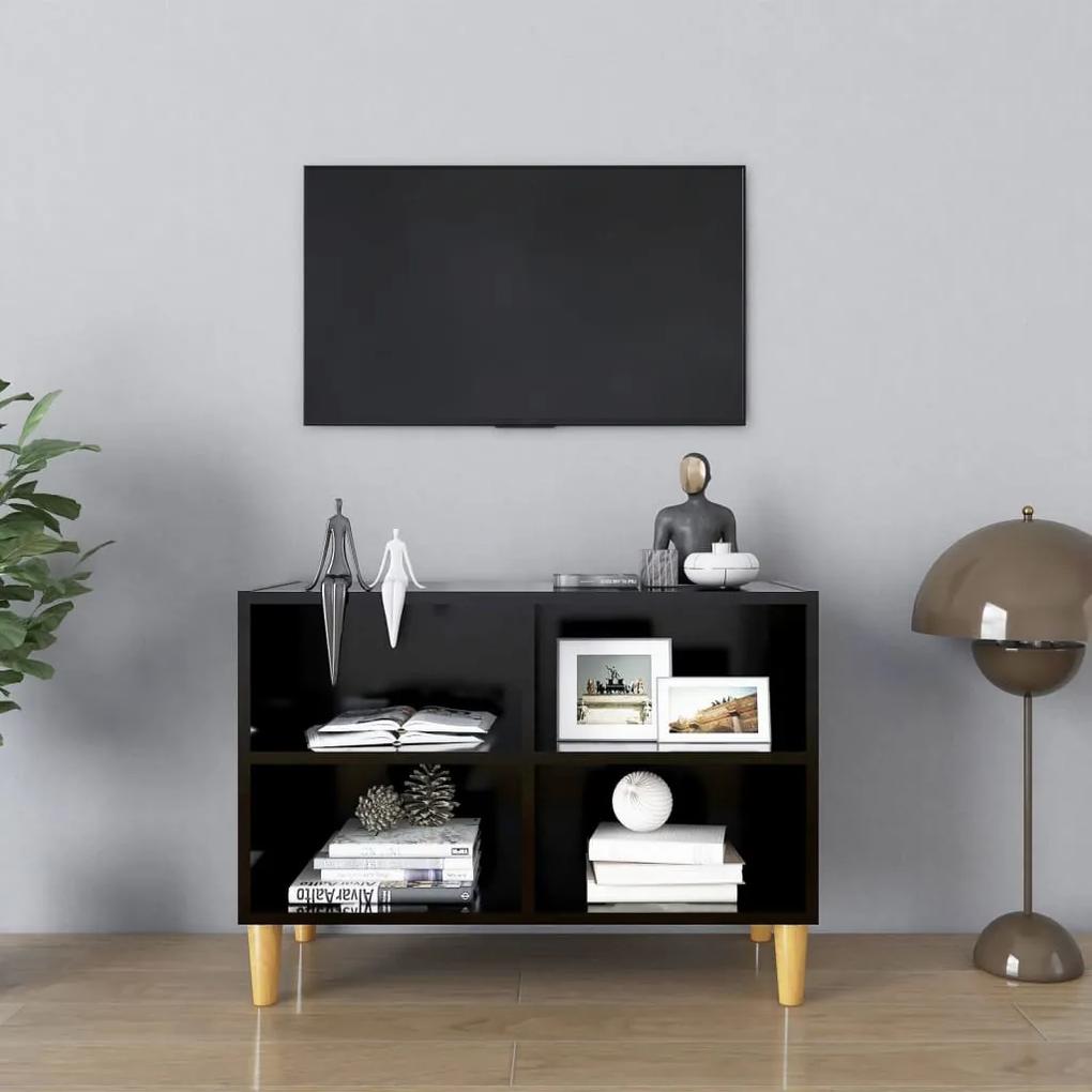 Comoda TV, picioare lemn masiv, negru, 69,5x30x50 cm 1, Negru, 69.5 x 30 x 50 cm