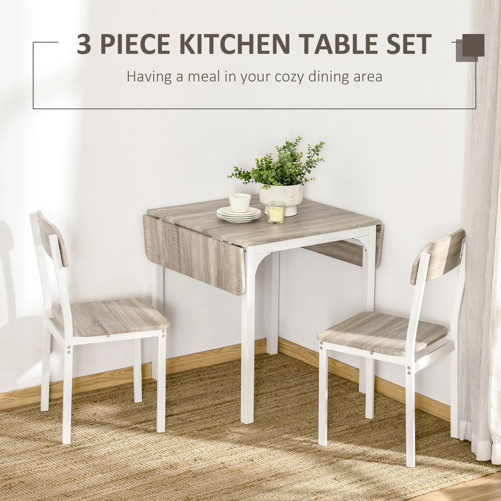 Set masa si 2 scaune HOMCOM pliabile din lemn si otel, Lemn natural/alb | Aosom RO