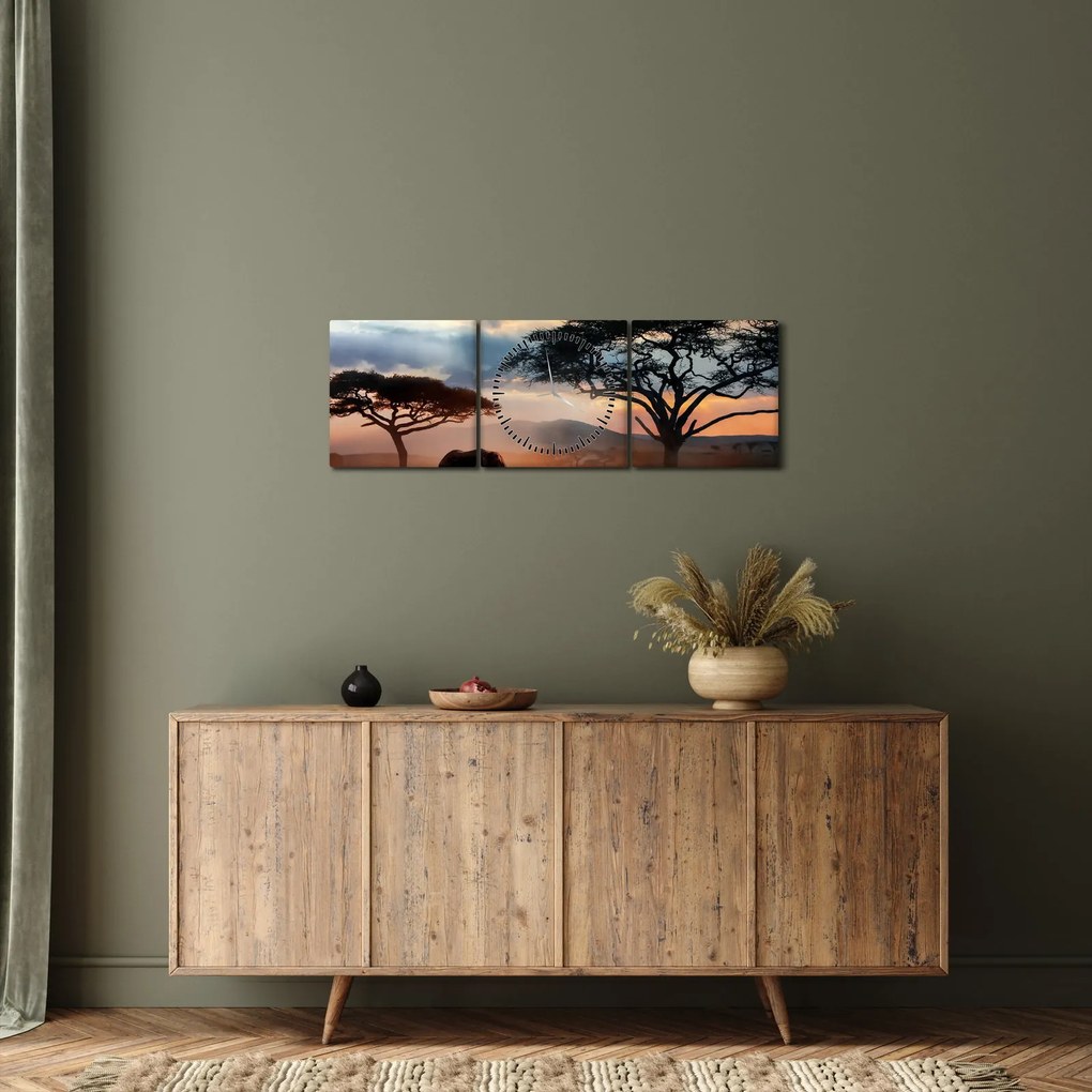 Tablou - Parcul Național Serengeti, Tanzania, Africa (cu ceas) (90x30 cm)