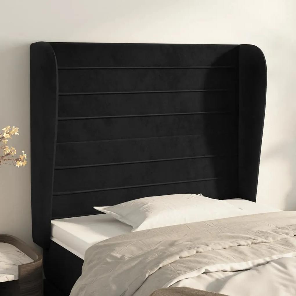 3118140 vidaXL Tăblie de pat cu aripioare, negru, 103x23x118/128 cm, catifea